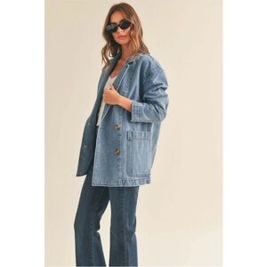 MIOU MUSE Oversized Denim Blazer Blue Small